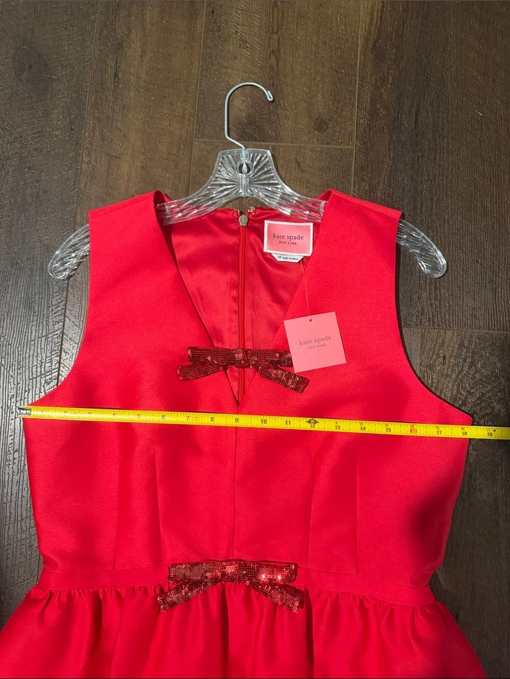 NWT Kate Spade Women’s Red Sleeveless Fit-and-Flare Dress with Sequin Bows